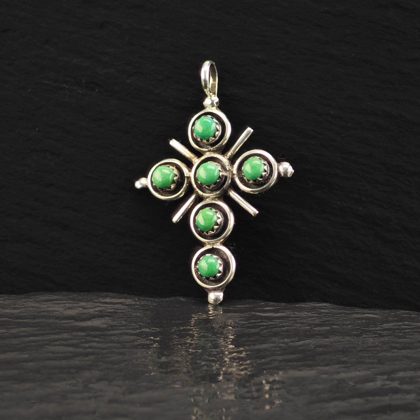 Zuni Snake Eye Turquoise Cross Pendant Sterling Silver P2860