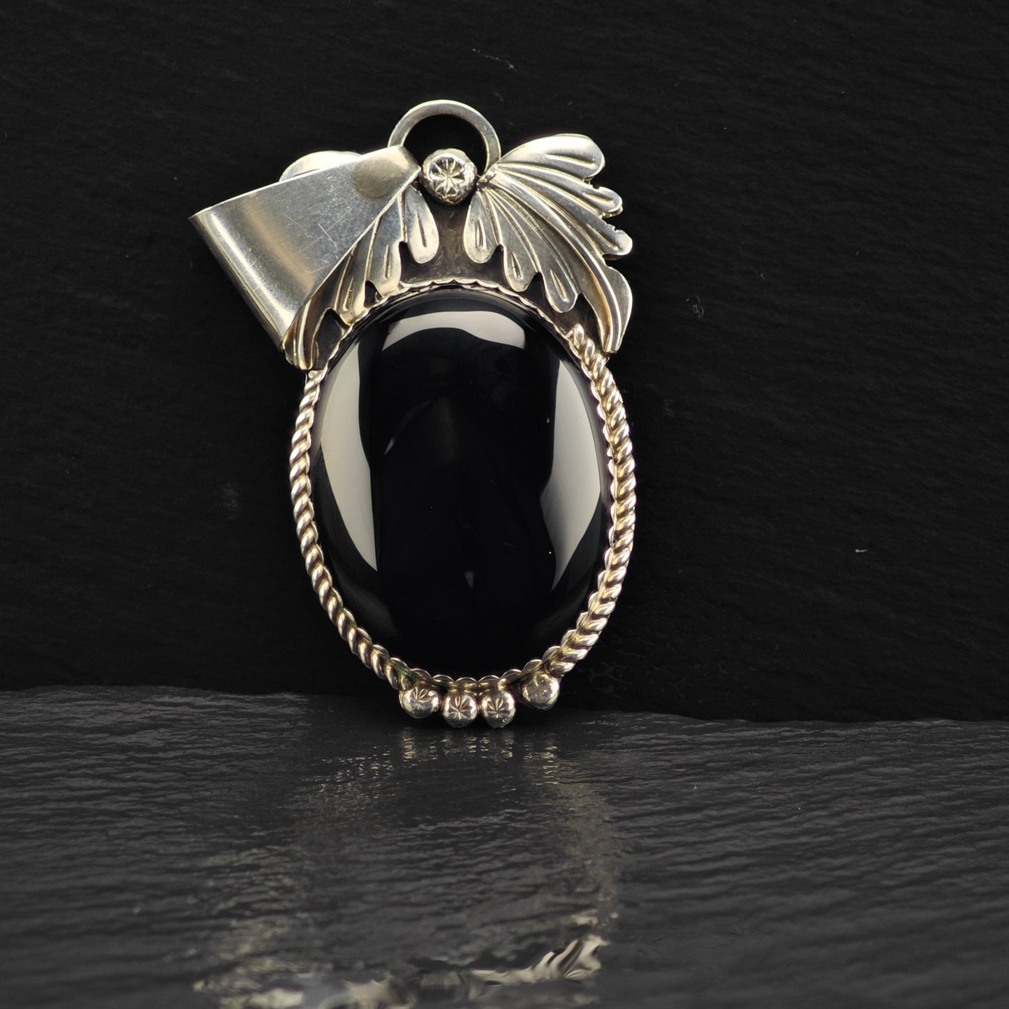 Large Sw Black Onyx Pendant Sterling Silver P2863