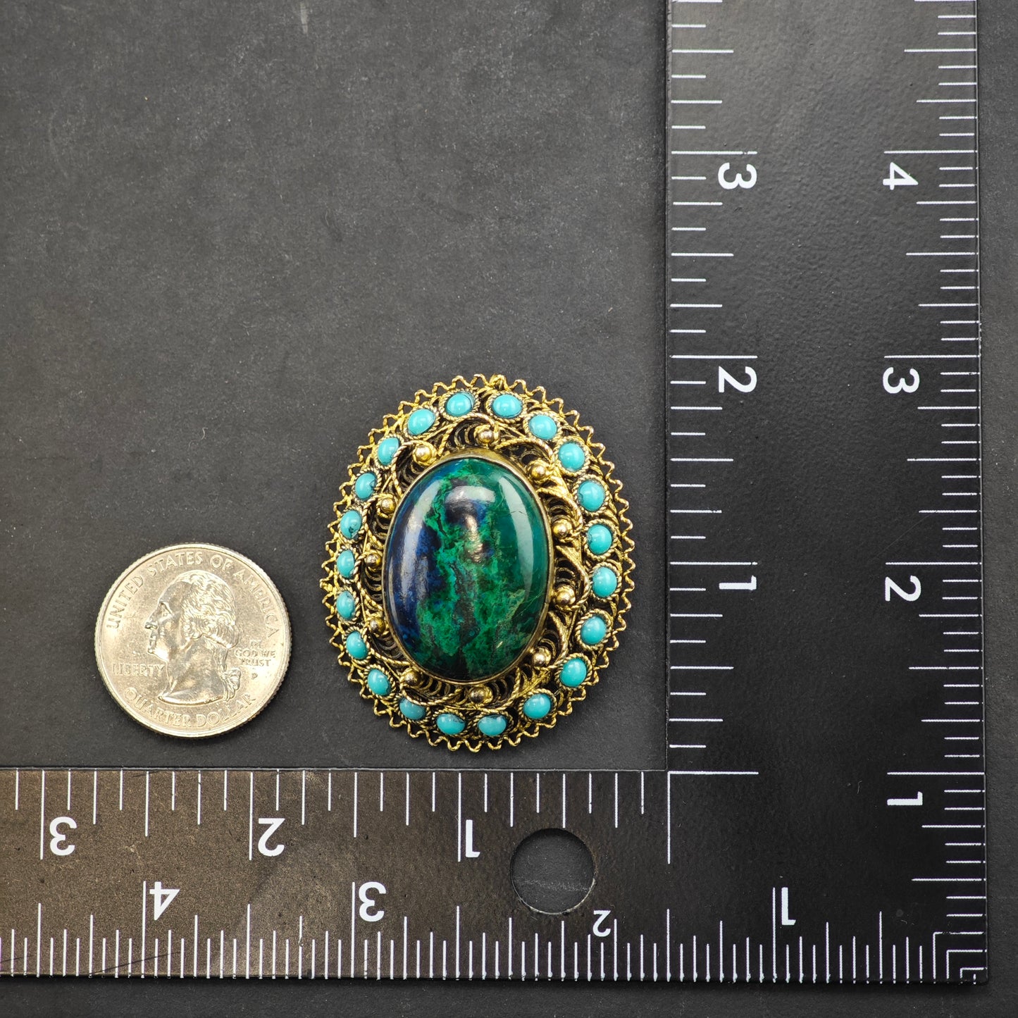 Eilat Stone Gold Gilded Brooch/Pendant Sterling Silver P2862