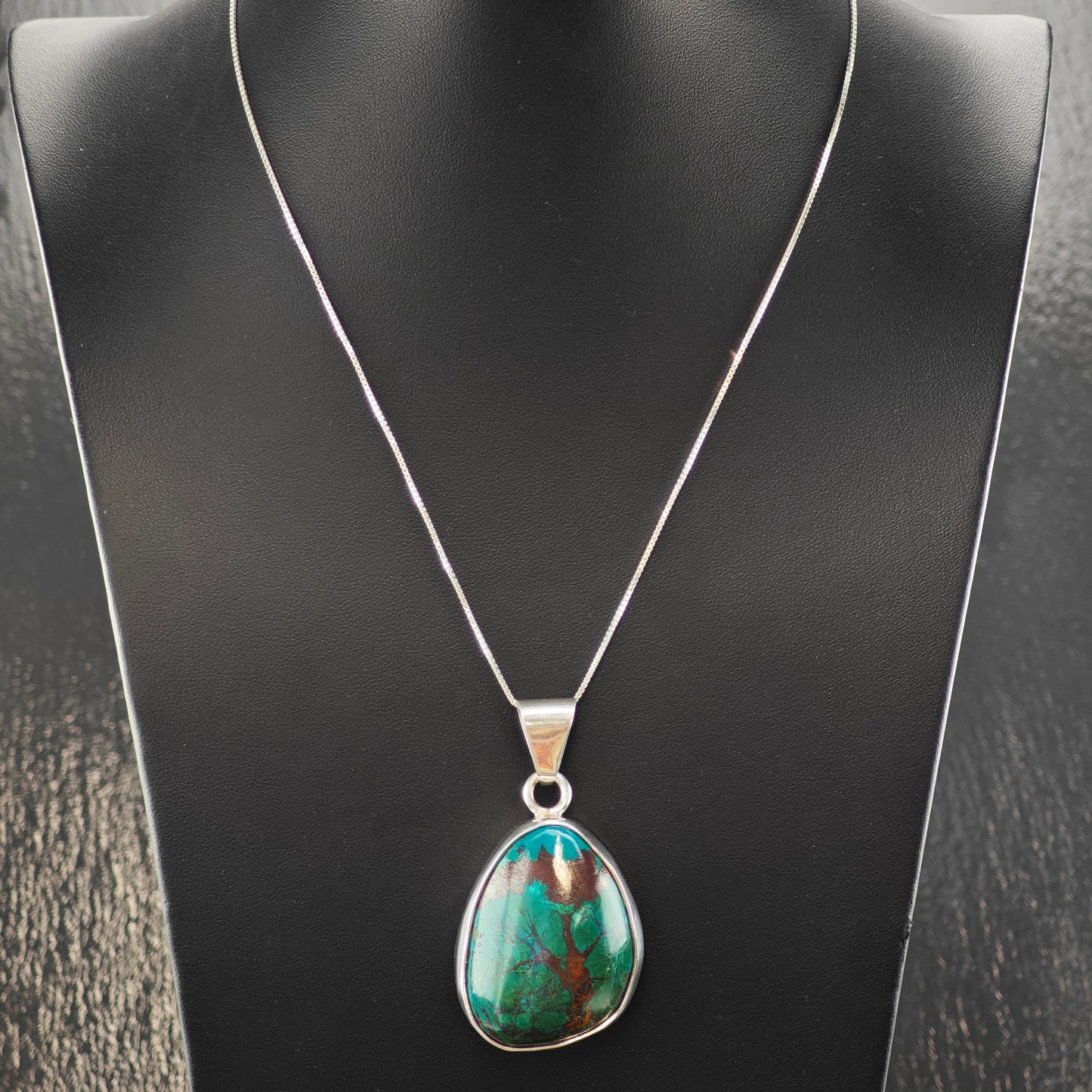 Charles Albert Chrysocolla, "Tree of Life" Pendant Sterling Silver P2878