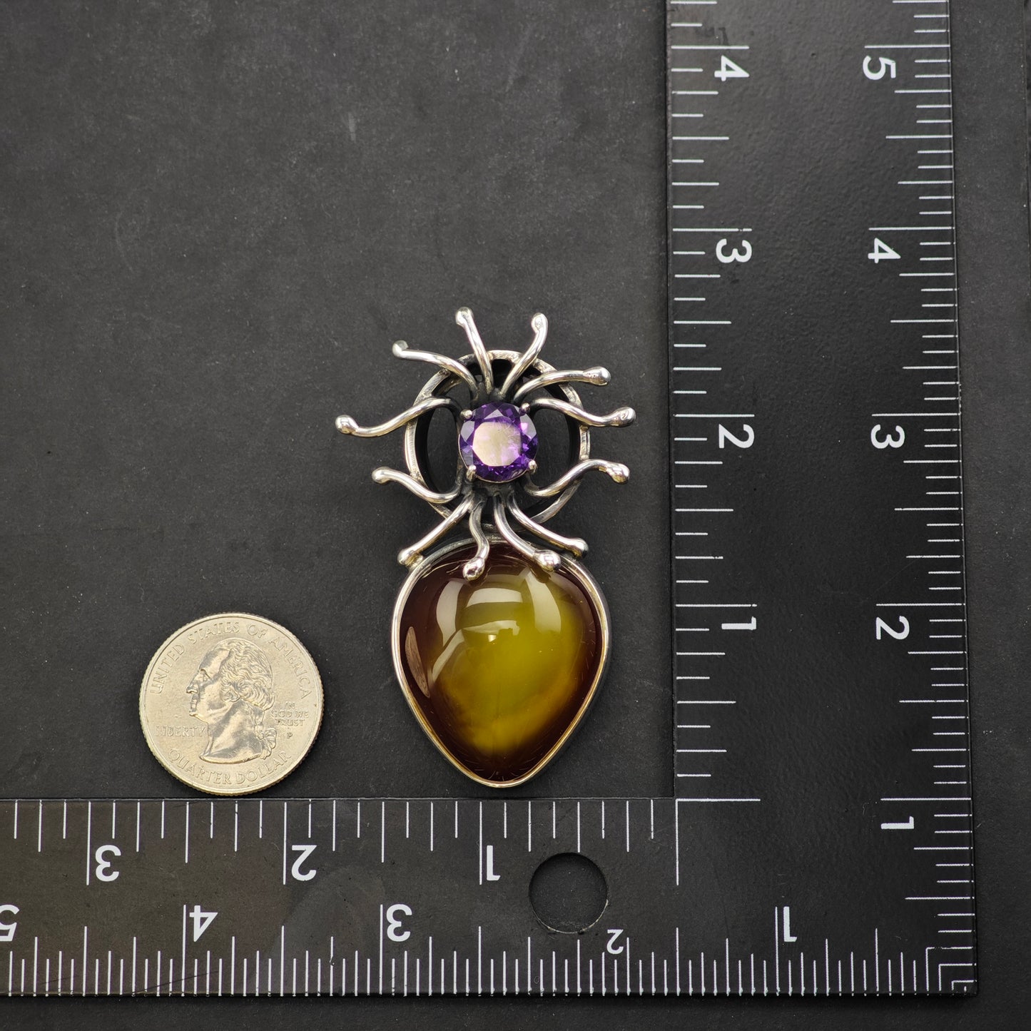 Abstract Amber, Amethyst Pendant Sterling Silver P2869