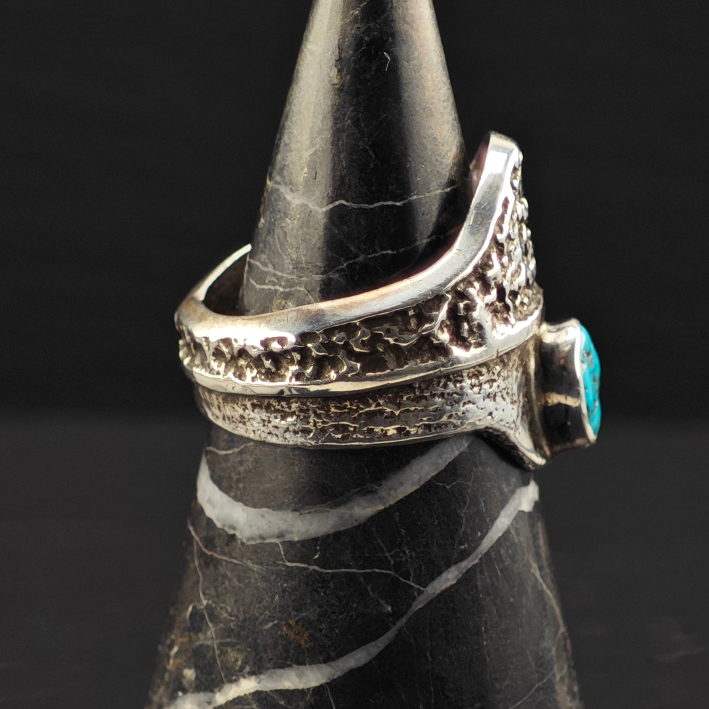 Al Nez, Navajo Tufacast Turquoise Ring Sterling Silver Sz 10 1/2 R6332