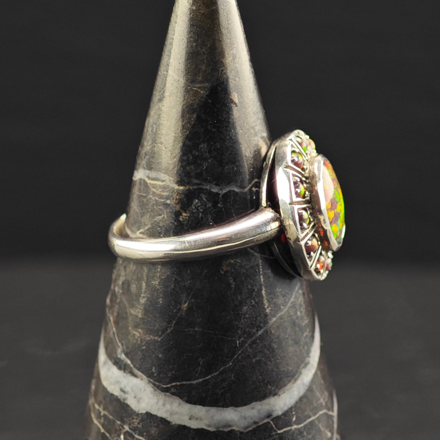 Lab Black Opal Ring Sterling Silver Sz 6 1/2 R6362