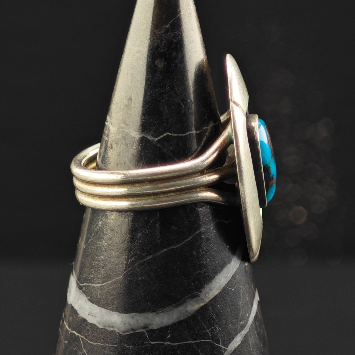 Native American Bisbee Turquoise, Shadow Box Ring Sterling Silver Sz 7 R6380