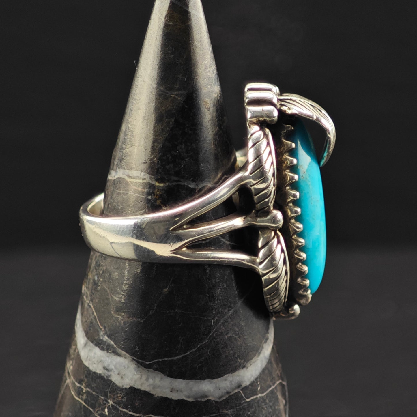 Carol Felley Turquoise, Floral Ring Sterling Silver Sz 7 R6381