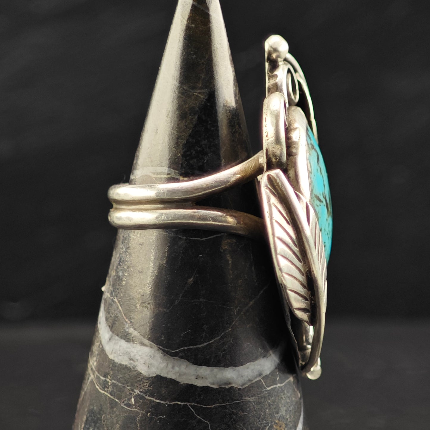 Sw Leaf Turquoise Ring Sterling Silver Sz 7 R6402