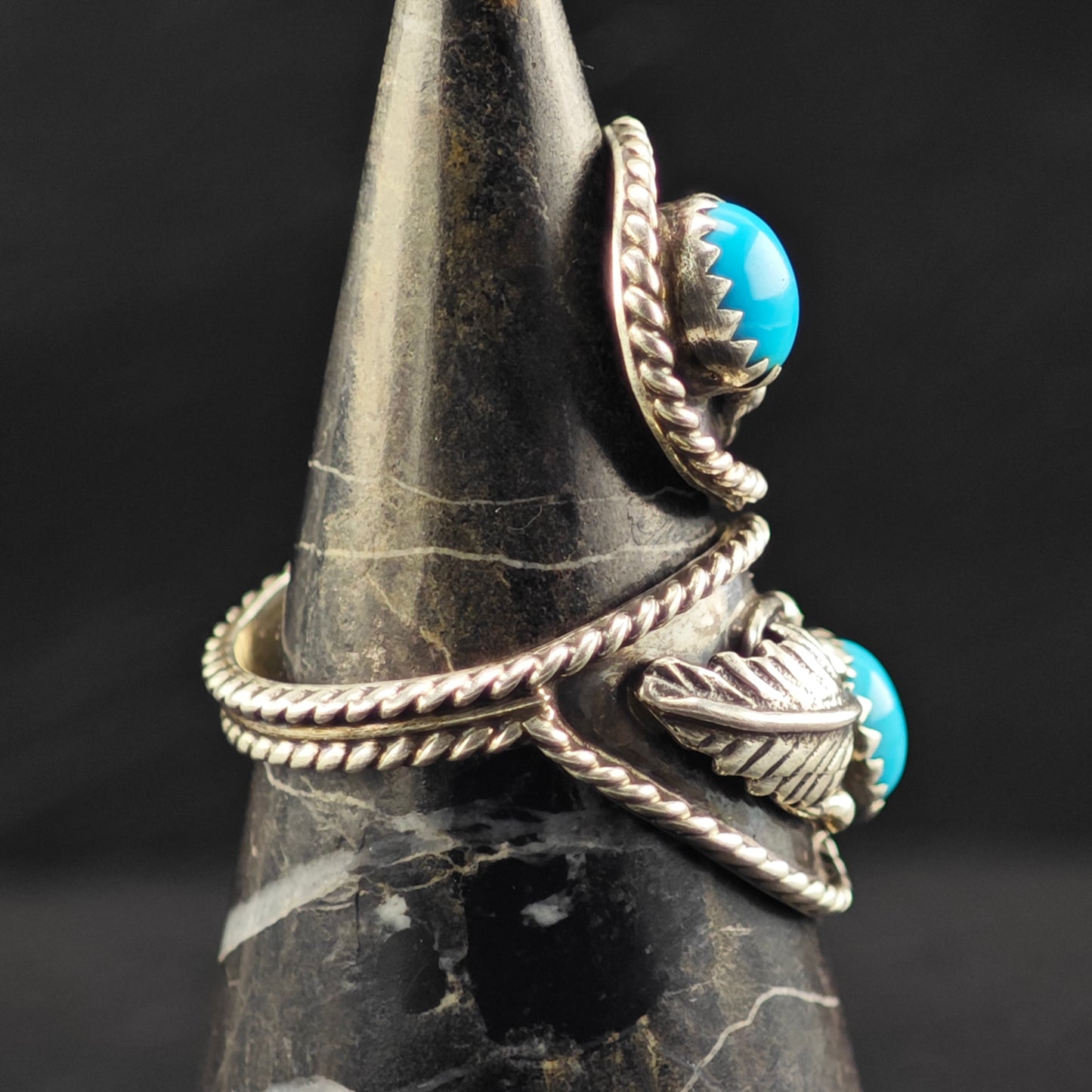 Sw Sleeping Beauty Turquoise Leaf Wrap Ring Sterling Silver Sz 7 1/2 R6420