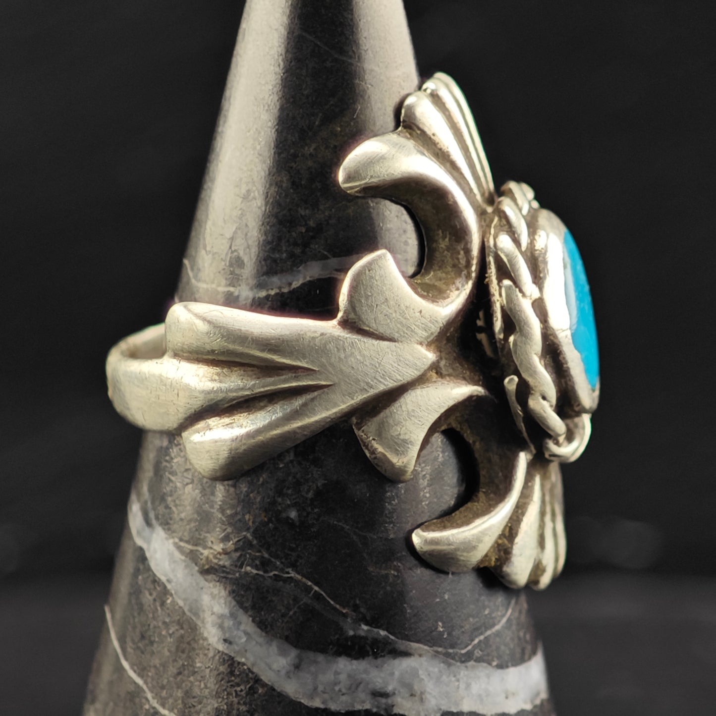 Sw Cast Round Turquoise Ring Sterling Silver Sz 8 R6426