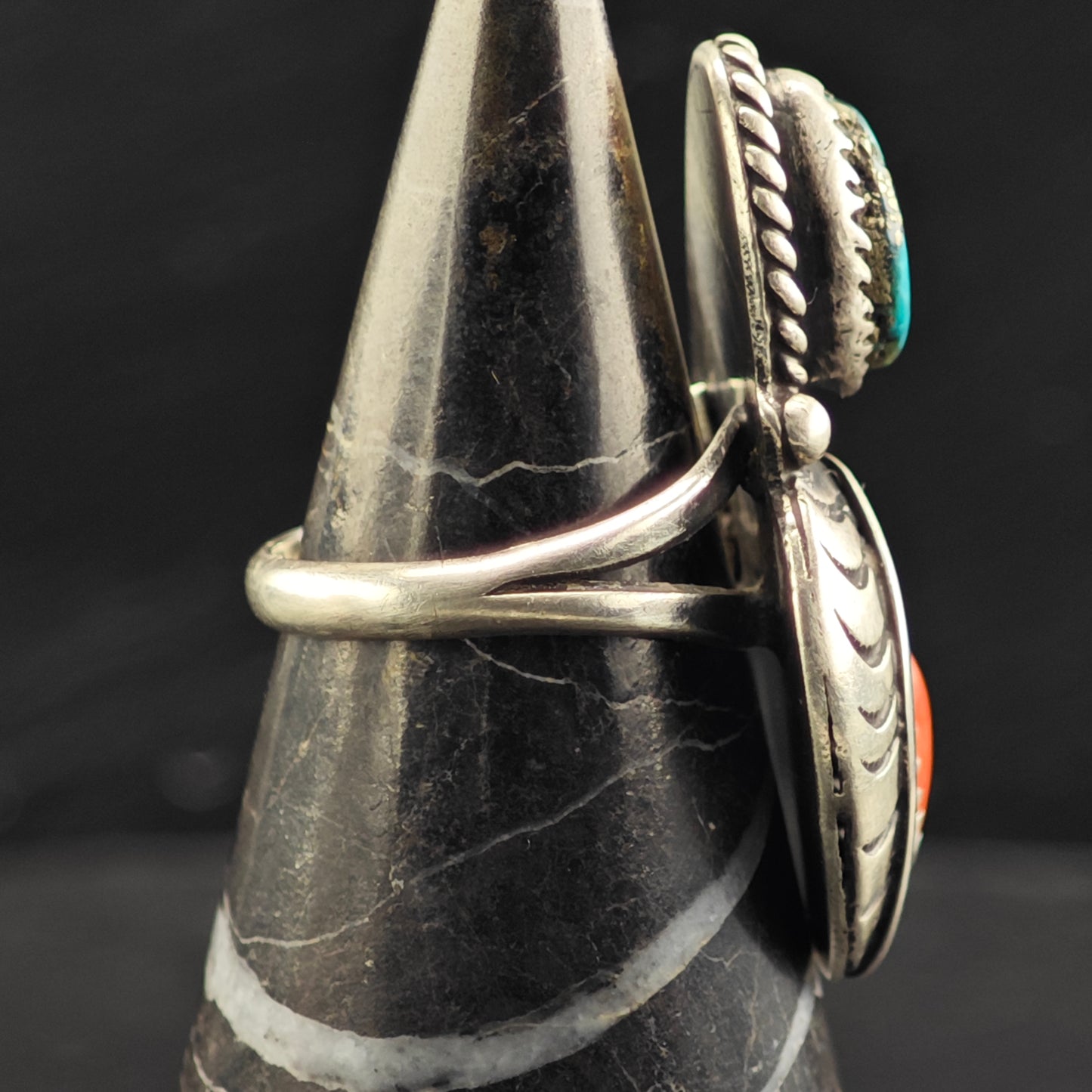Native American Turquoise Coral Ring Sterling Sterling Sz 7 R6428