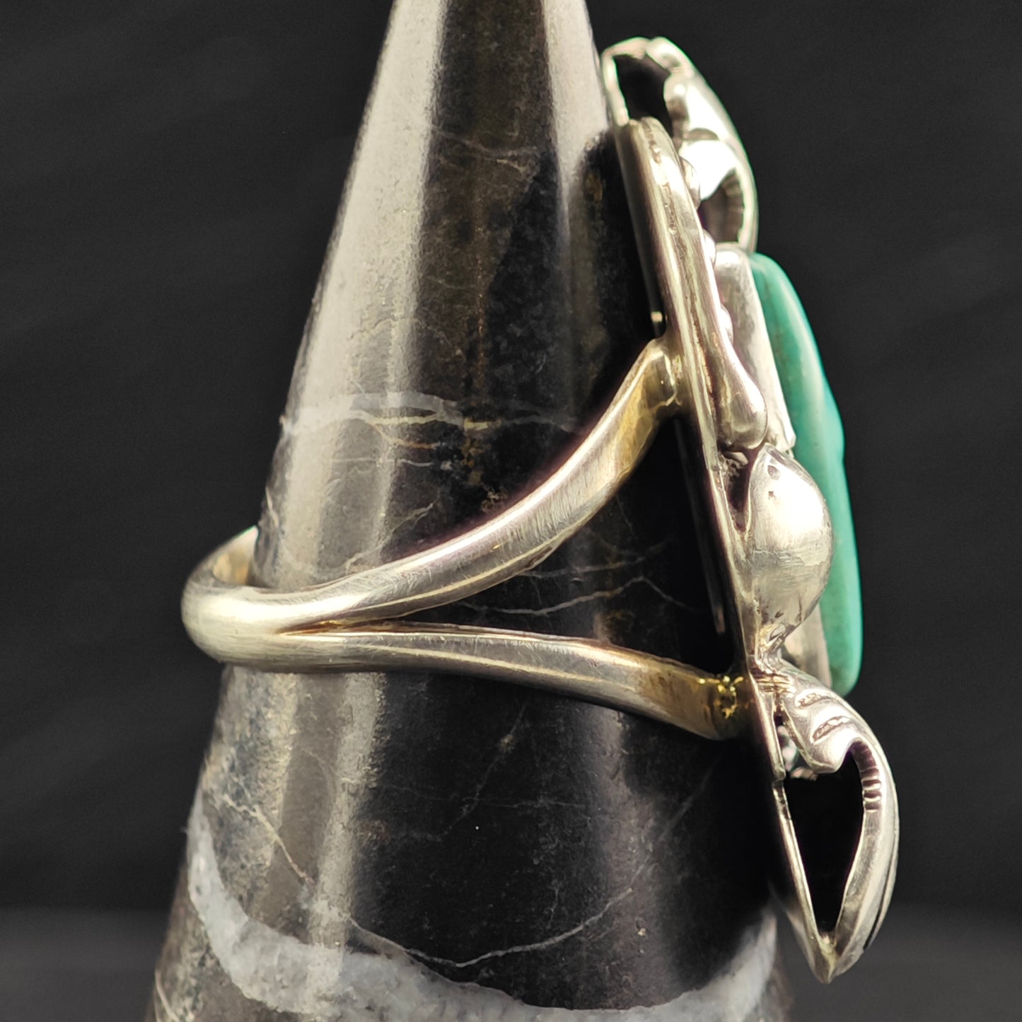 Native American Marquis Turquoise Sterling Silver Sz 7 1/2 R6441