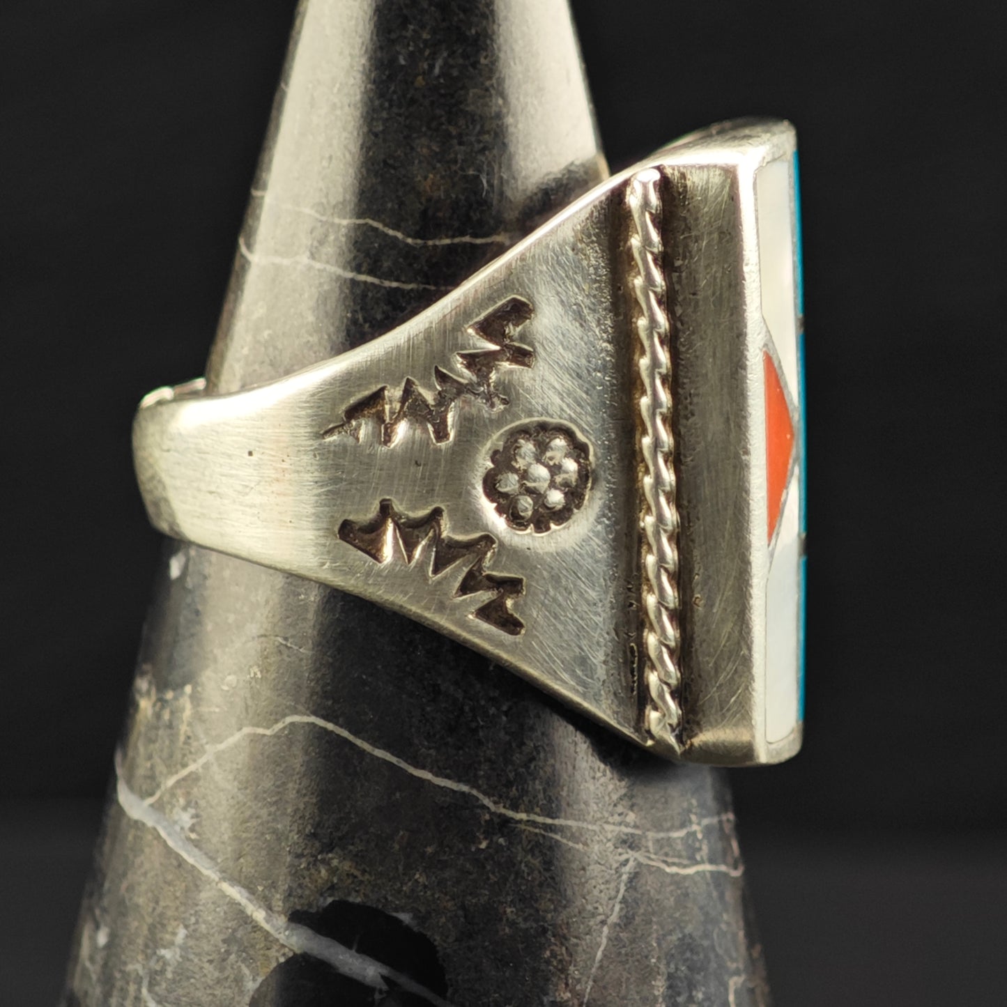 Native American Inlay Ring Sterling Silver Sz 10 1/2 R6452