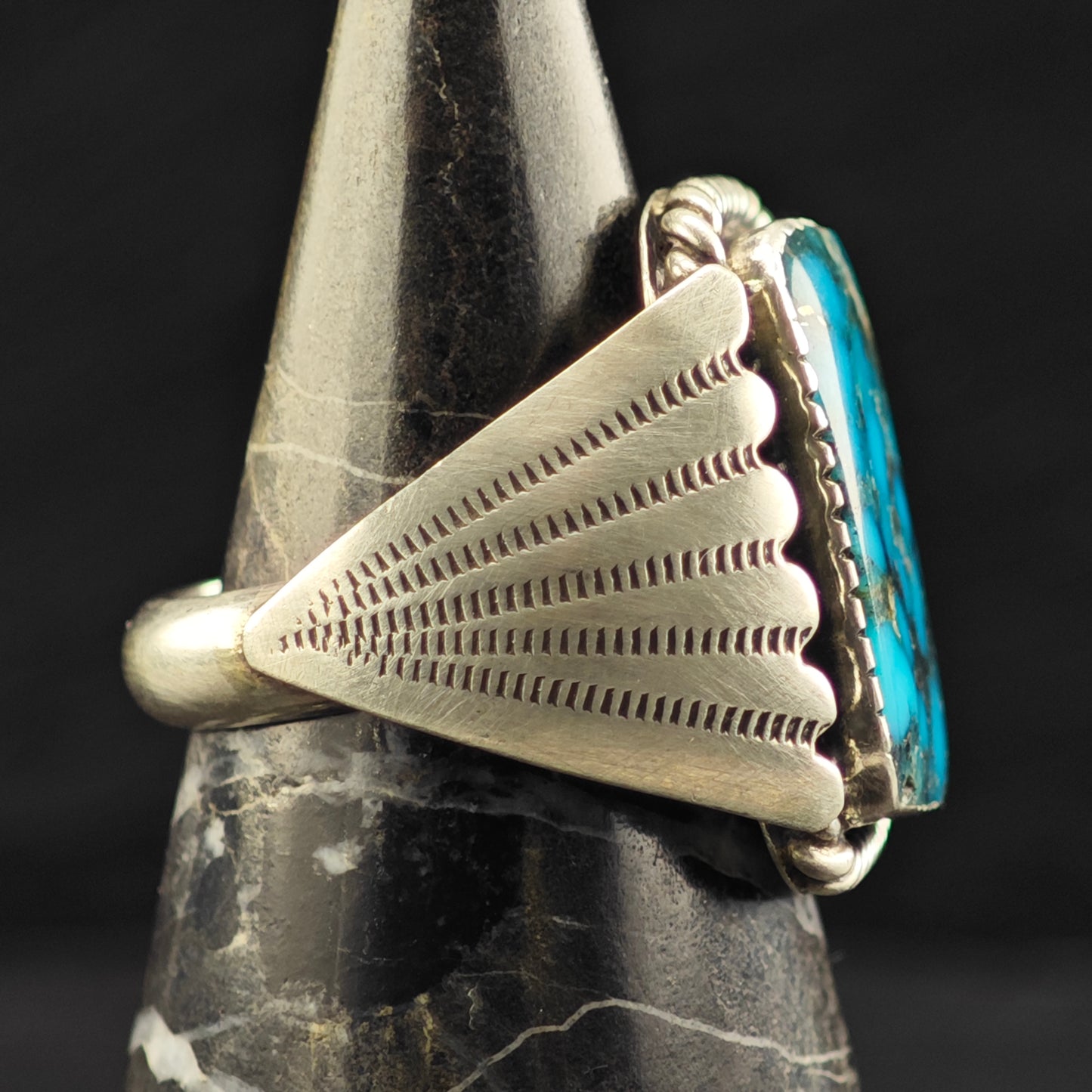 Sw Rectangular Turquoise Ring Sterling Silver Sz 8 1/2 R6465