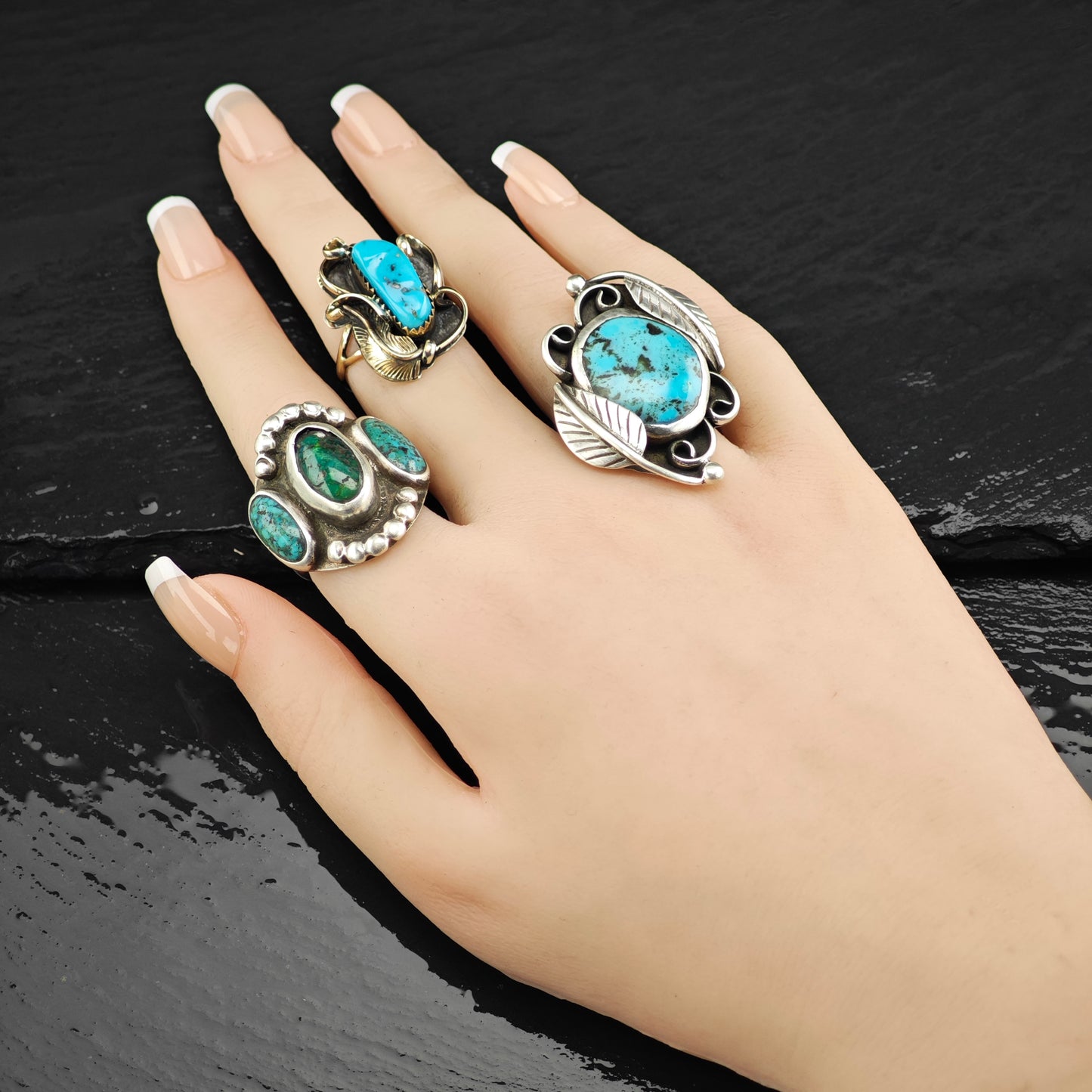 Native American Gold Platted Turquoise Ring Sterling Silver Sz 6 R6407