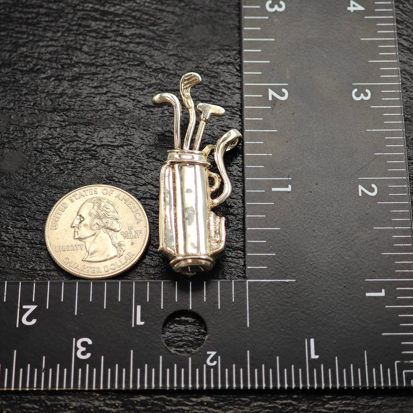 Golf Clubs and Bag Sterling Silver Brooch Pendant B2181
