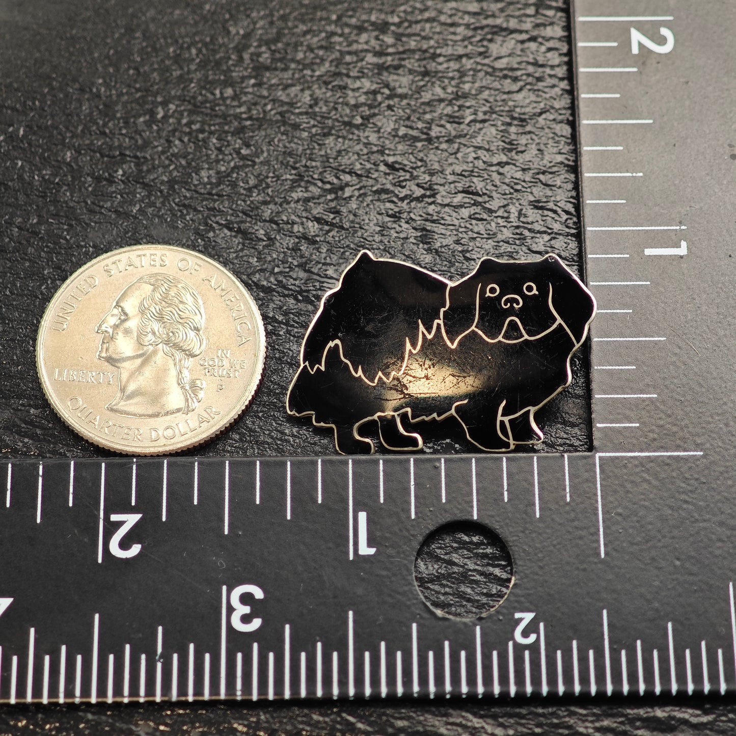 Mid Century Pekingese Black Enamel Sterling Silver Brooch B2224