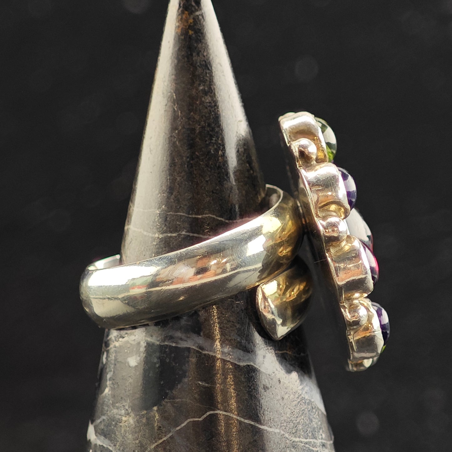 Navajo Nakai Adjustable Multi Stone Sterling Silver Ring Sz 8 1/2 R6484
