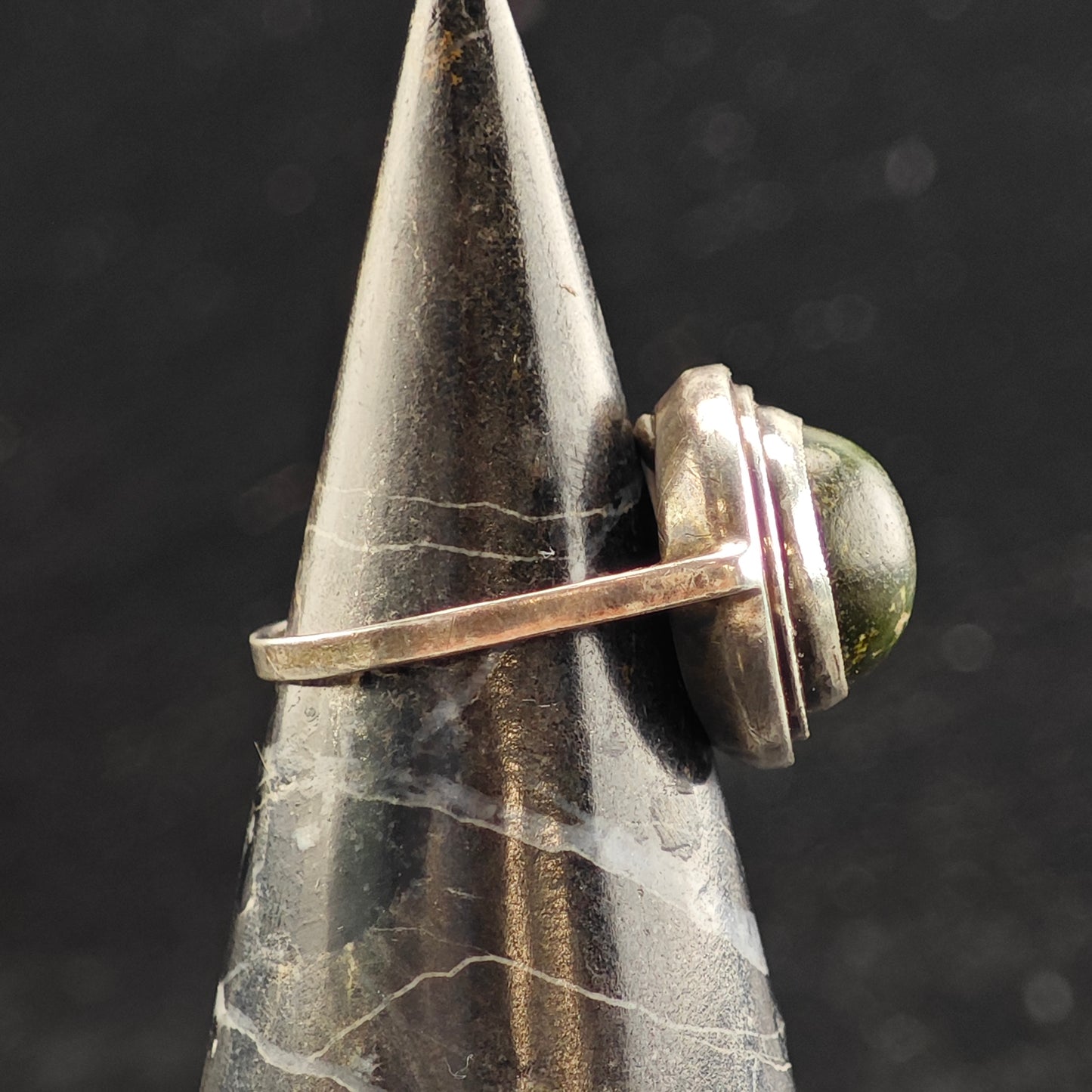 Antique European Green Turquoise Cabochon Sterling Silver Ring Sz 7 1/4 R6485
