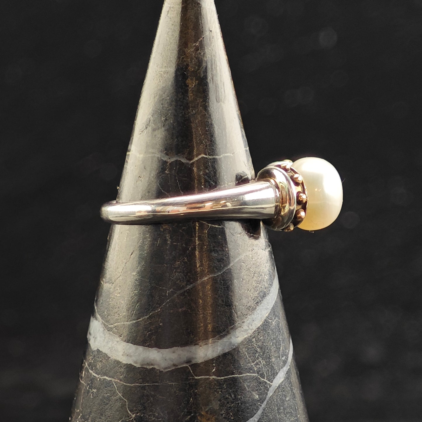 Pearl 14k Gold Accent Sterling Silver Ring Sz 7 R6491