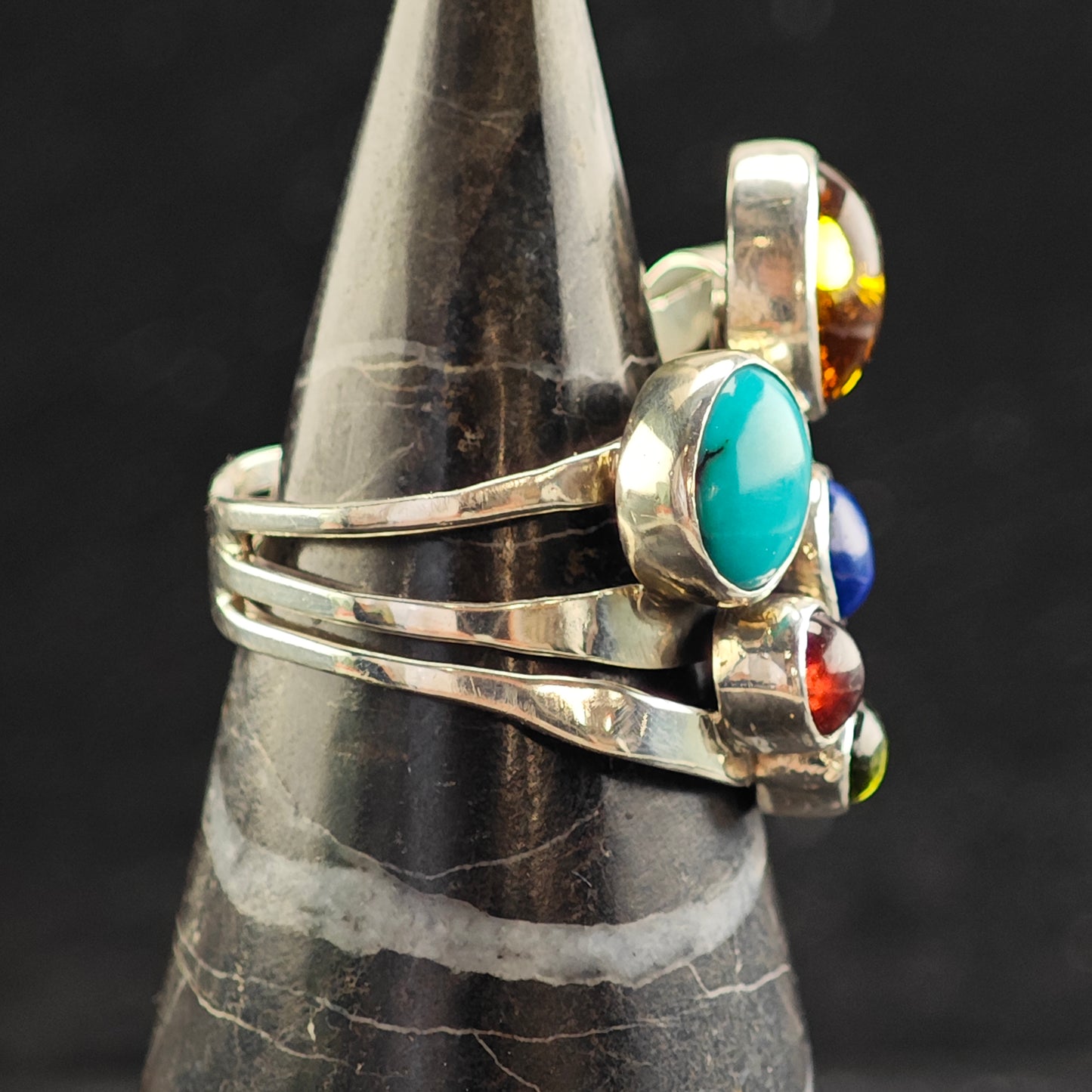 Navaj Nakai Multi Stone Sterling Silver Ring Sz 8 3/4 R6500