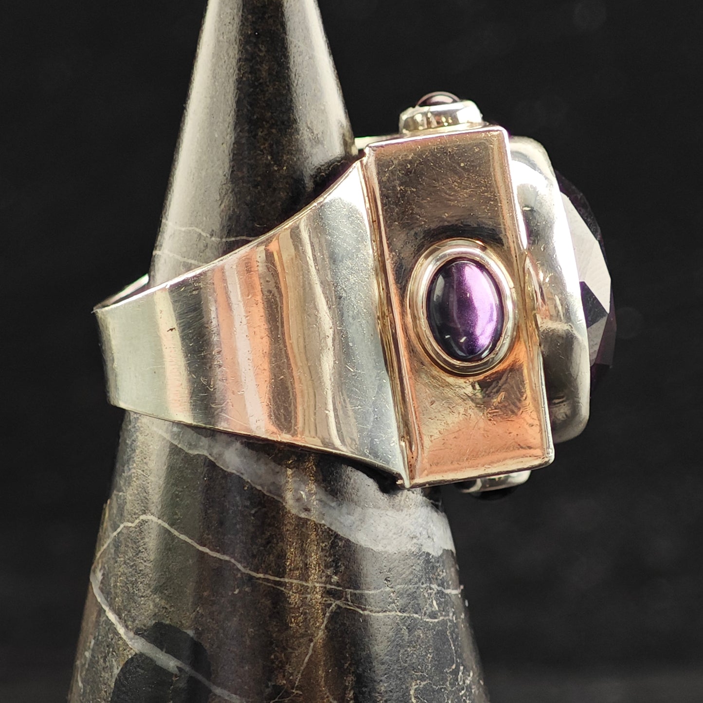 Amethyst, Garnet & Topaz Sterling Silver Ring Sz 9 1/2 R6510