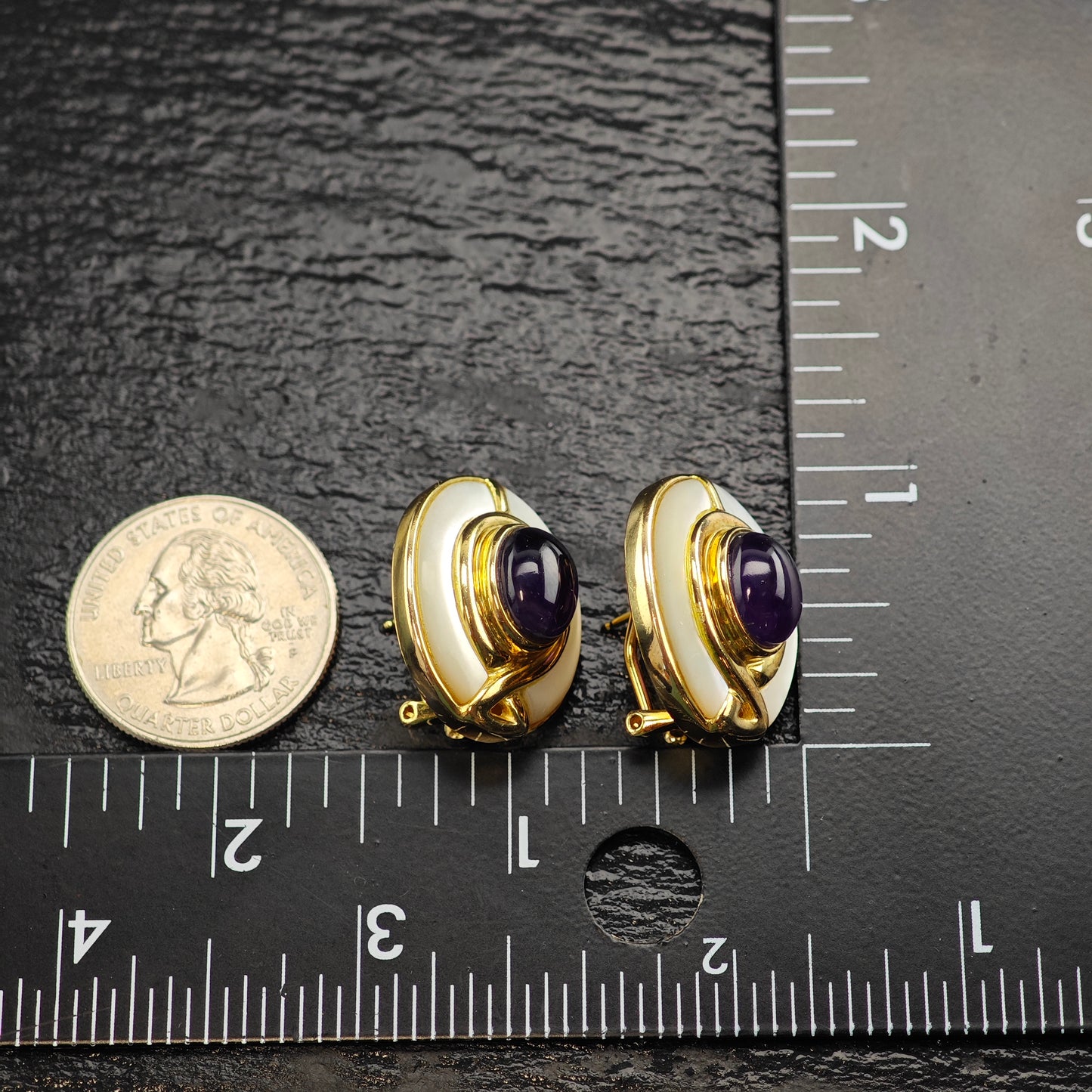Kai Yin Lo Amethyst MOP Gold Plated Sterling Silver Omega Back Earrings ER3088
