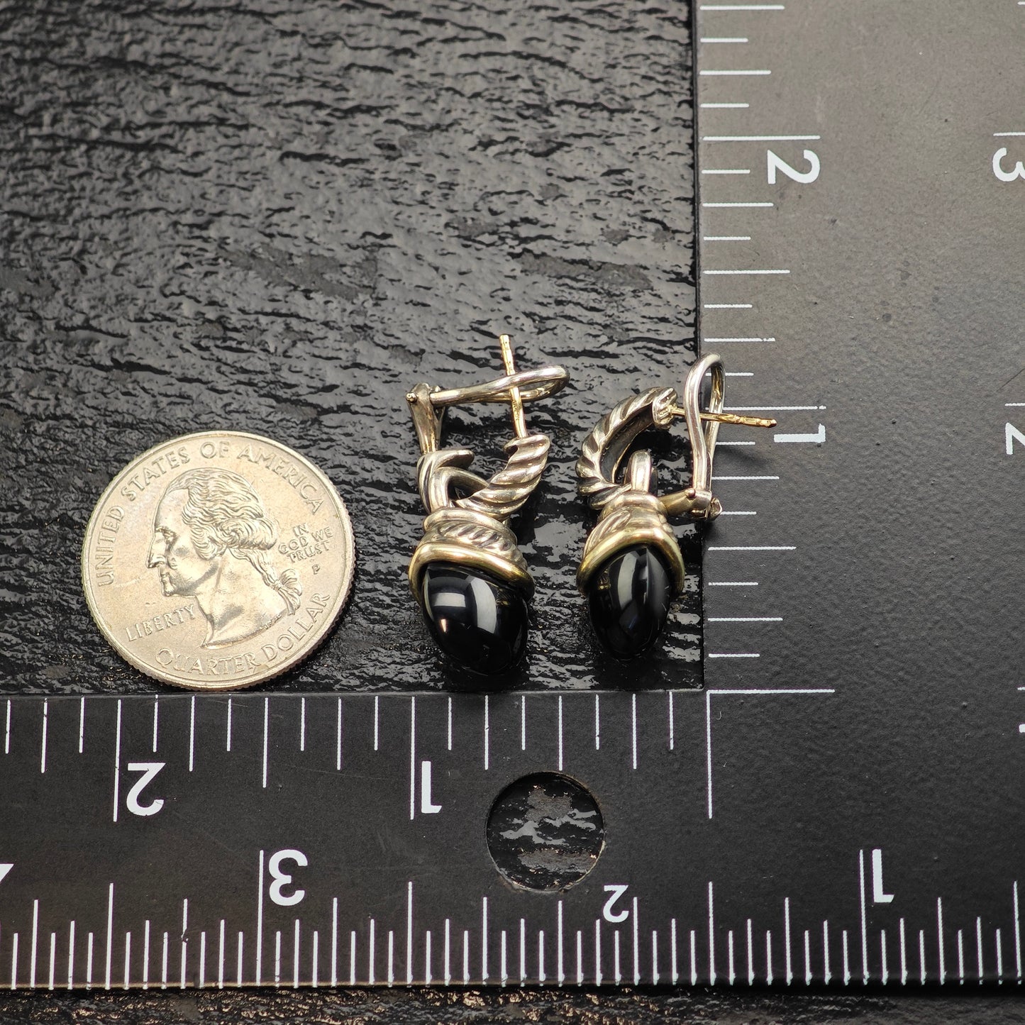 Vintage David Yurman 14K Gold Posts Sterling Silver Omega Back Earrings ER3094