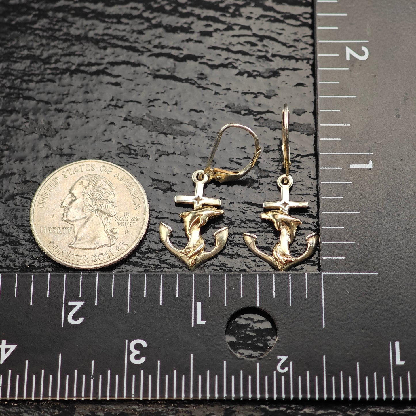 Kabana 14K Gold Accent Dolphin Sterling Silver Leverback/Dangle Earrings ER3101