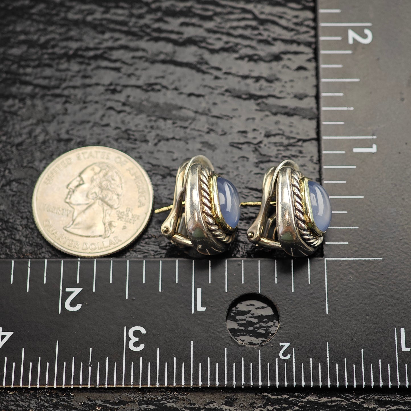 Vintage David Yurman 14K Gold Post Sterling Silver Omega Back Earrings ER3103