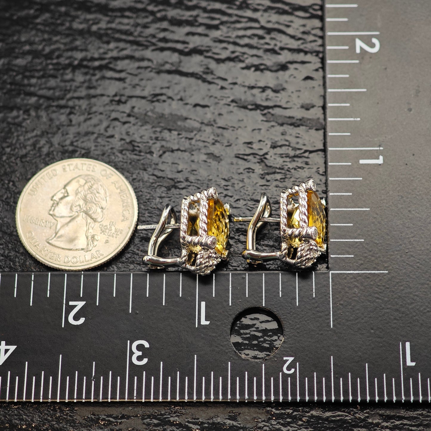 Judith Ripka Citrine CZ Hearts Sterling Silver Omega Back Earrings ER3104
