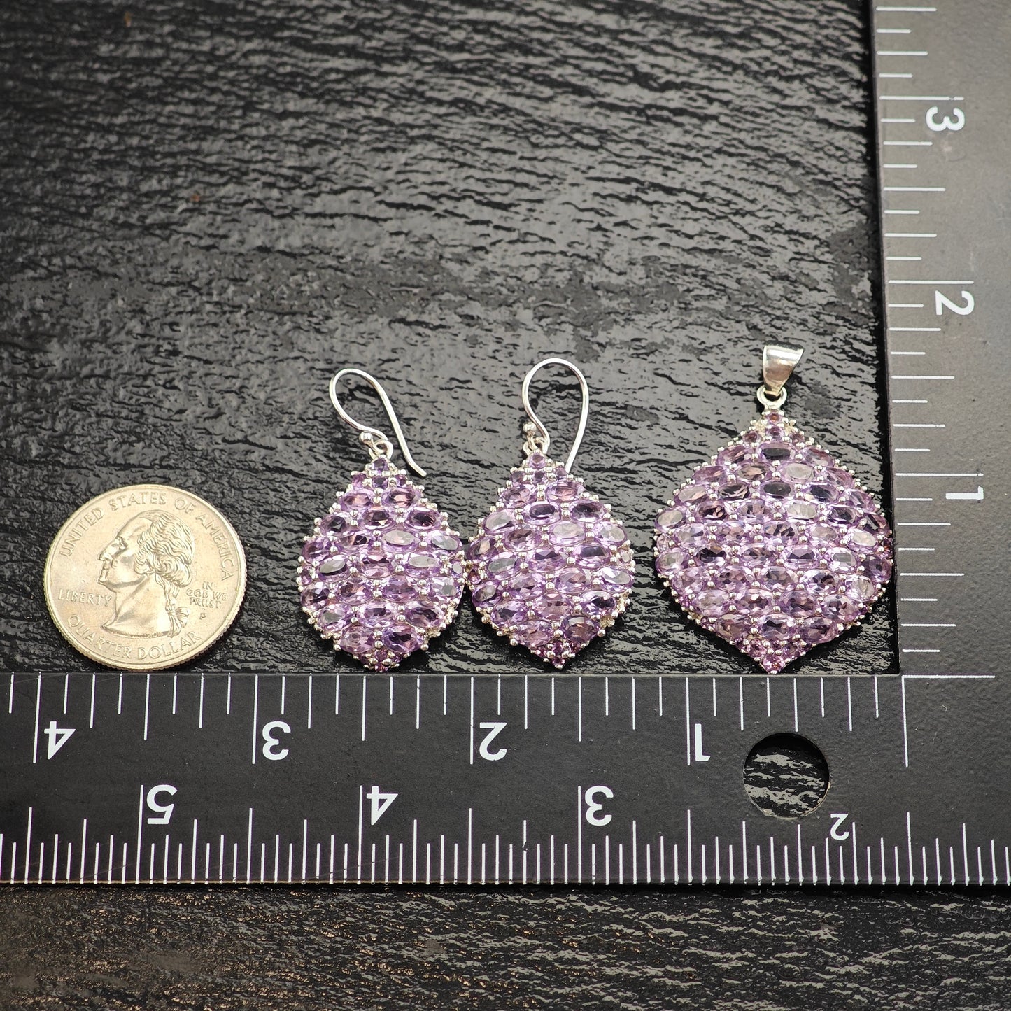 Amethyst Cluster Pendant and Earring Set Sterling Silver MISC0372