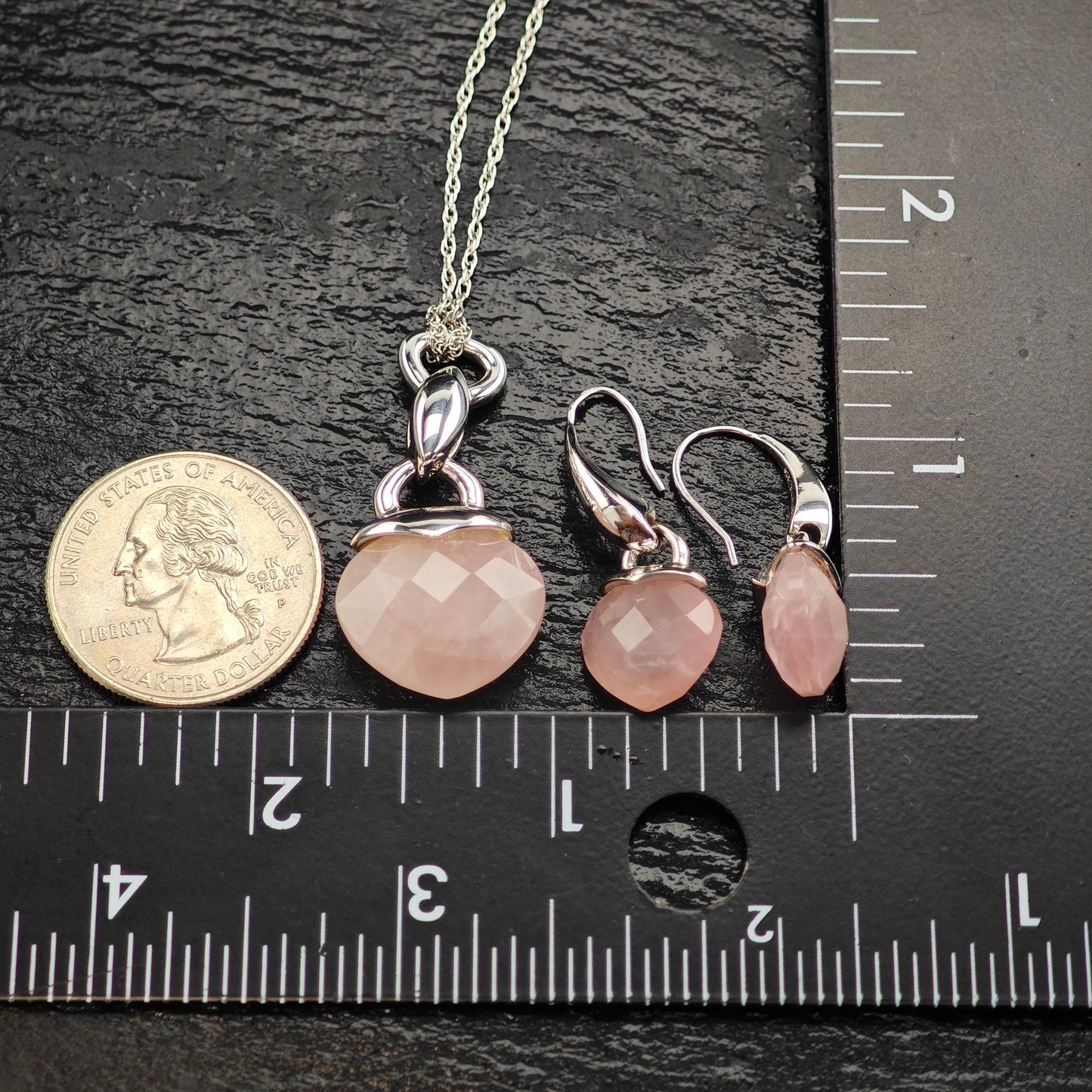 Elle Pink Quartz, Ruby Set Sterling Silver Necklace and Earrings MISC0376