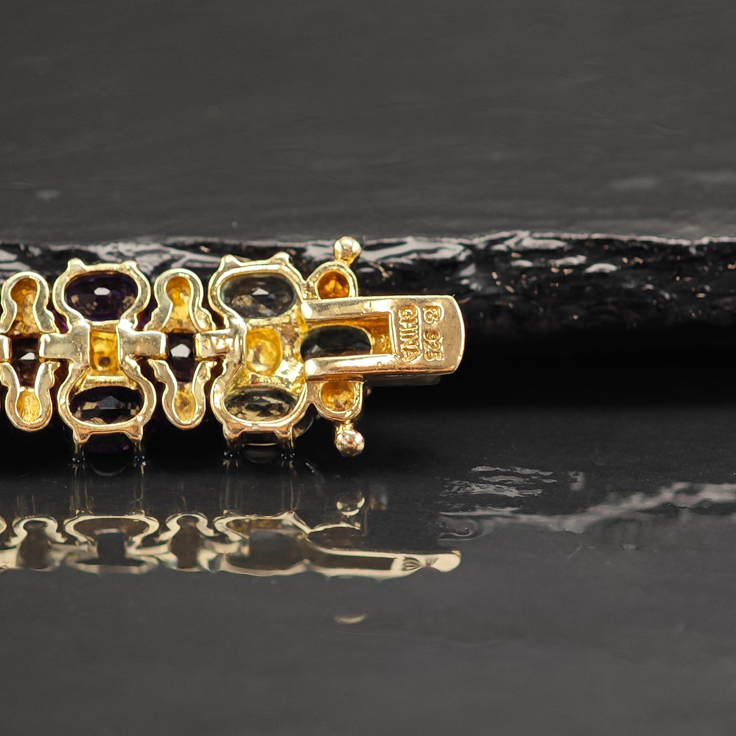 Multi-Stone Gold Plated Link Sterling Silver Bracelet 6 3/4" BR3094