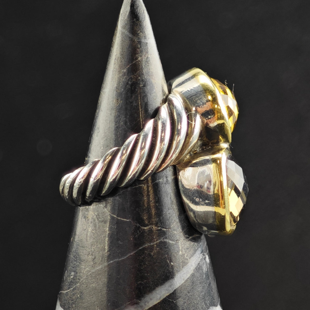 Vintage David Yurman Citrine & Smoky Quartz 18k Bezel Sterling Silver Ring Sz 5 1/2 R6574