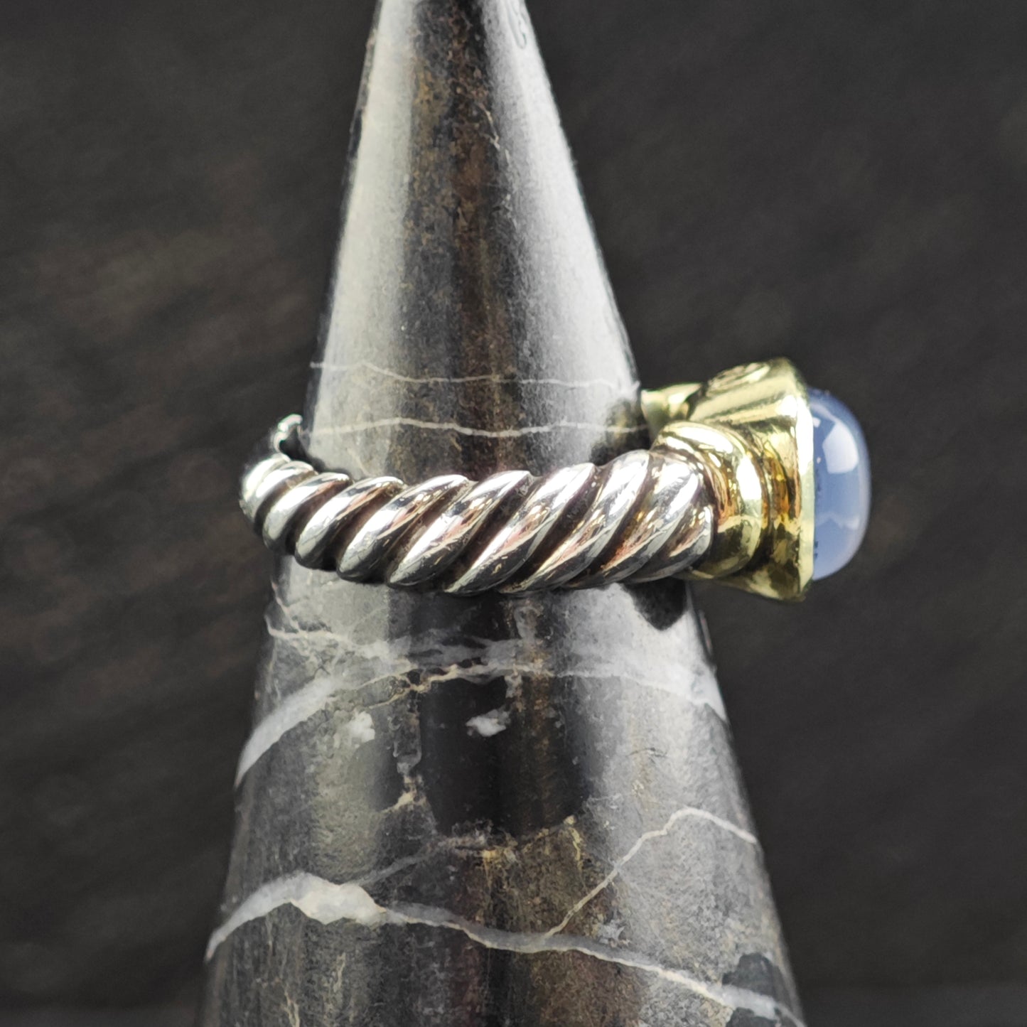 Vintage David Yurman Chalcedony 14k Gold Bezel Sterling Silver Ring Sz 6 3/4 R6581