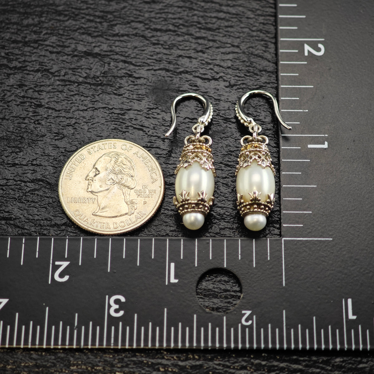 Vintage Gabriel & Co. White Pearl 18k Gold Accent Sterling Silver Dangle Earrings ER3244