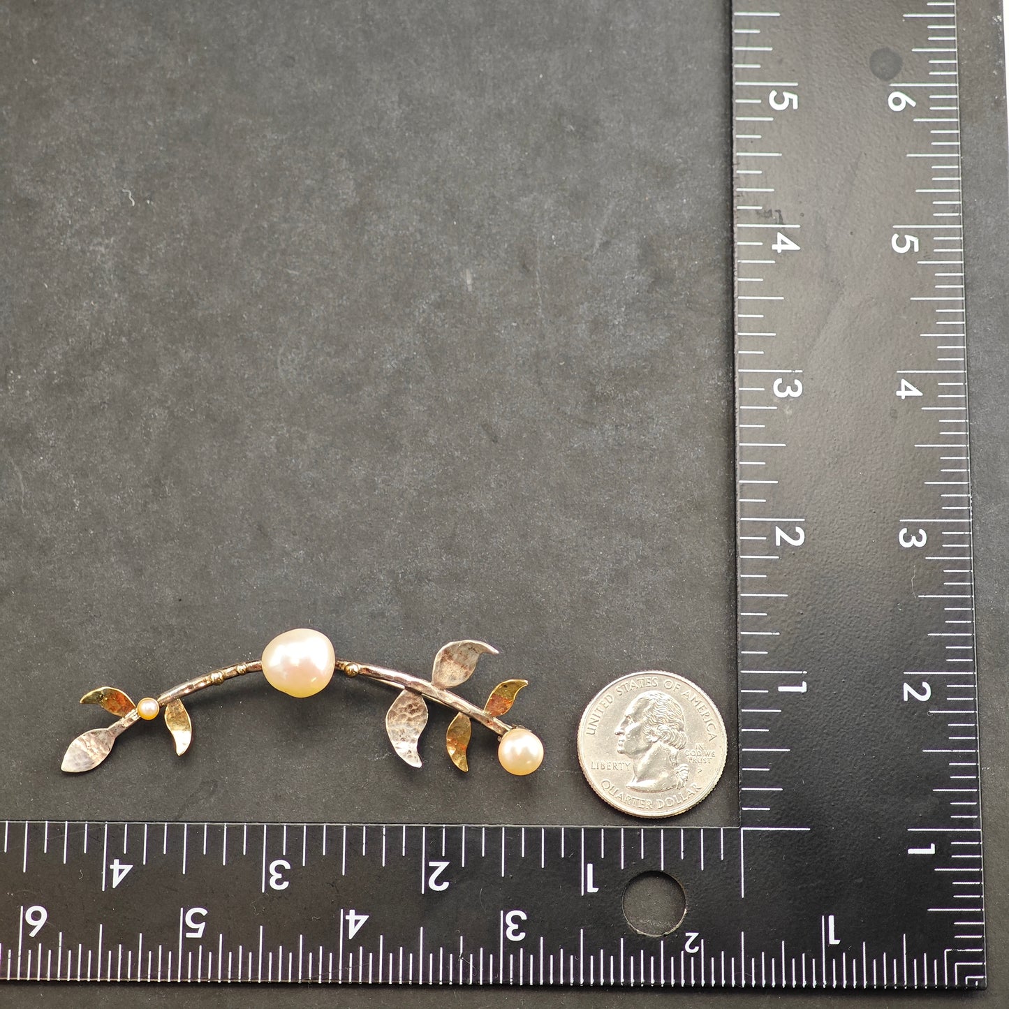 Talma Pearl Solid Gold Accent Branch Brooch Sterling Silver B2169
