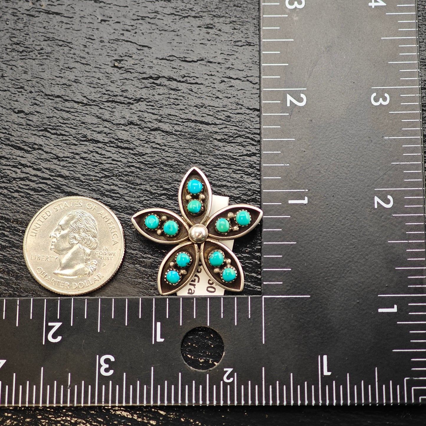 Zuni Turquoise Snake Eye Flower Pendant/Brooch Sterling Silver