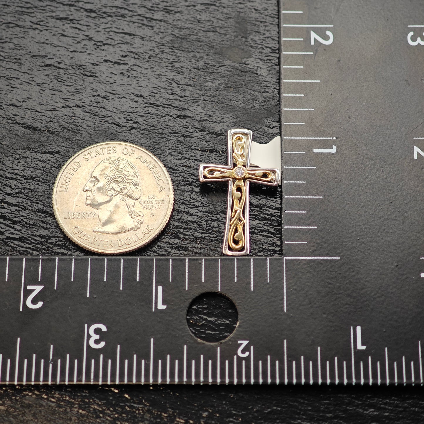 Diamond, 14k Gold Accent Cross Pendant Sterling Silver P2916