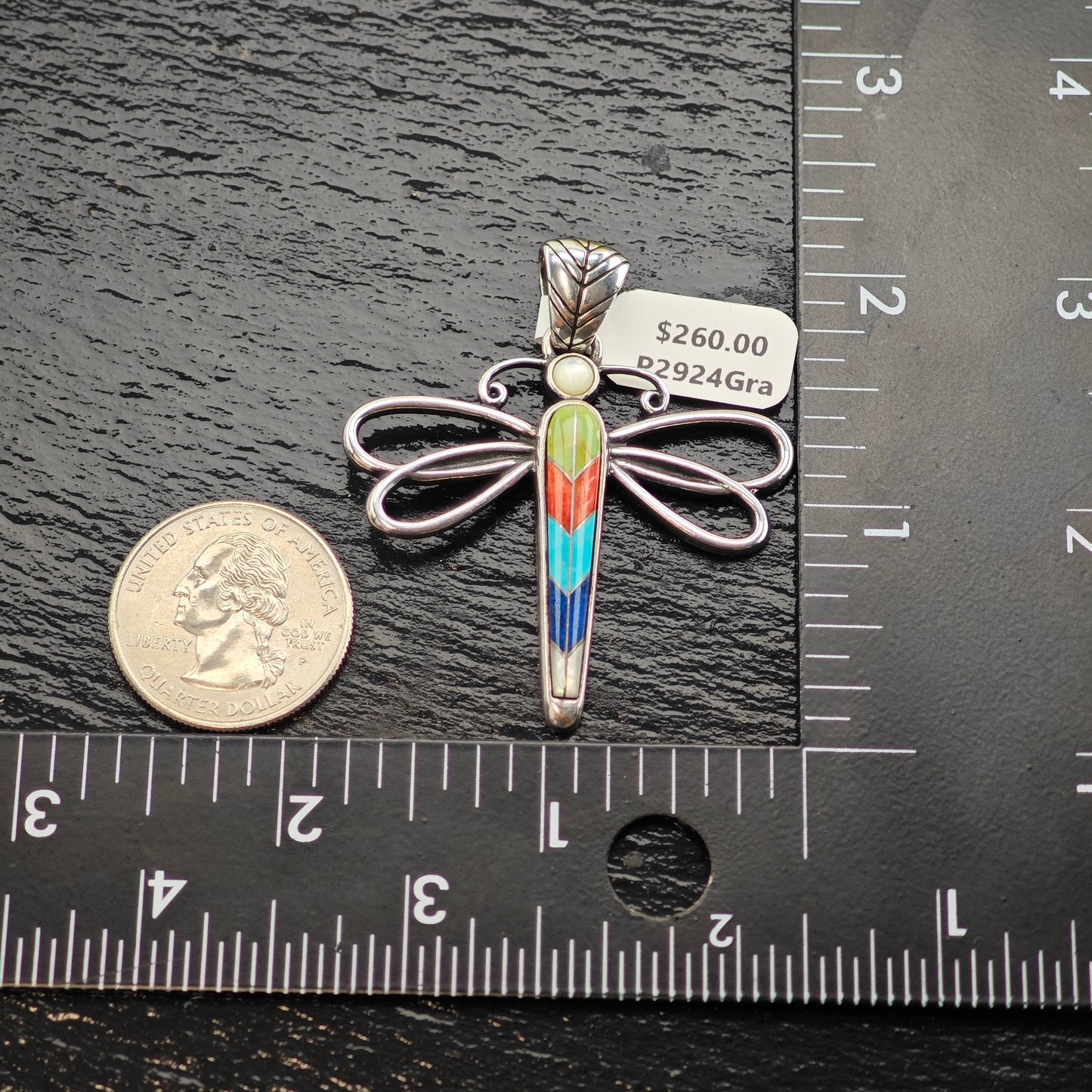 Relios Inlay Dragonfly Pendant Sterling Silver P2924