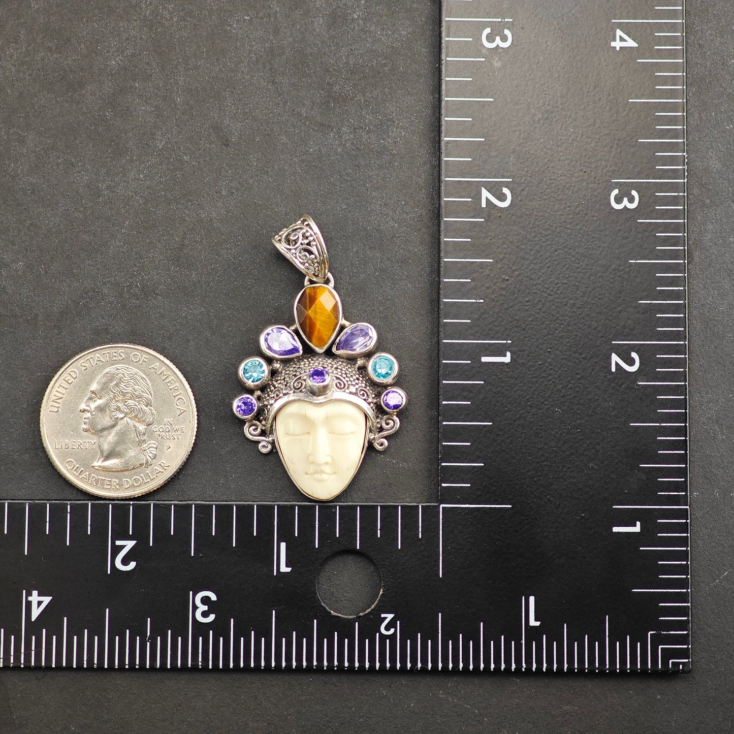 Bali Goddess, Amethyst, Topaz Pendant Sterling Silver