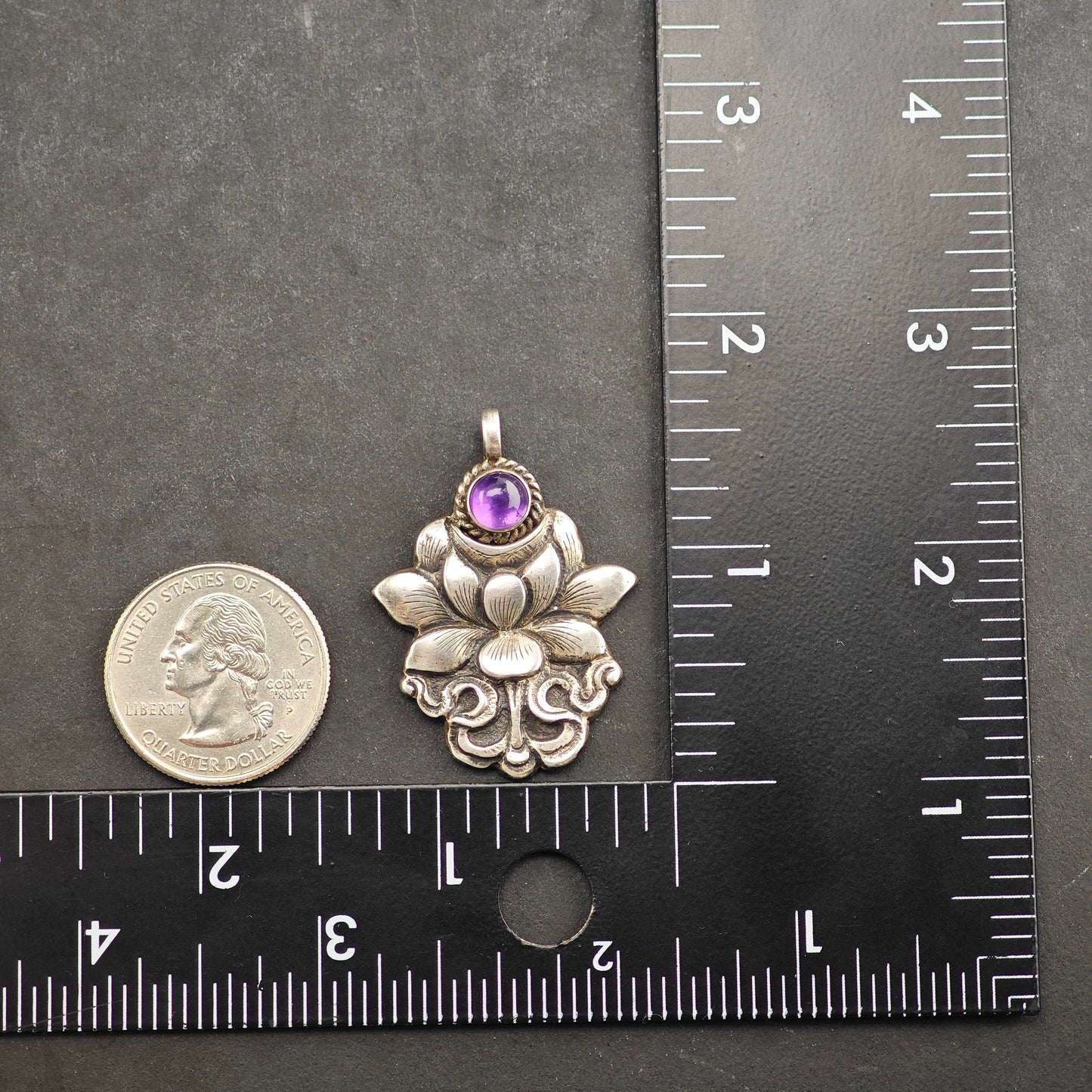 Amethyst Cabochon Floral Pendant Sterling Silver