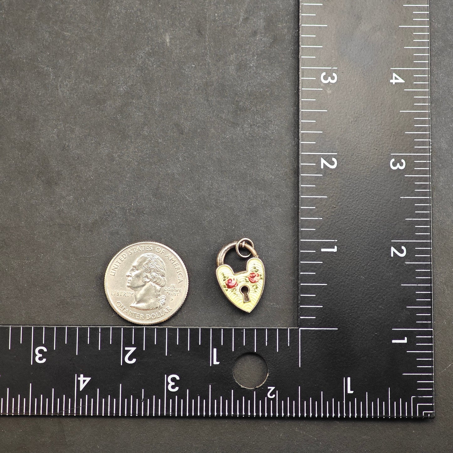 Antique Enamel Padlock Heart Pendant Sterling Silver