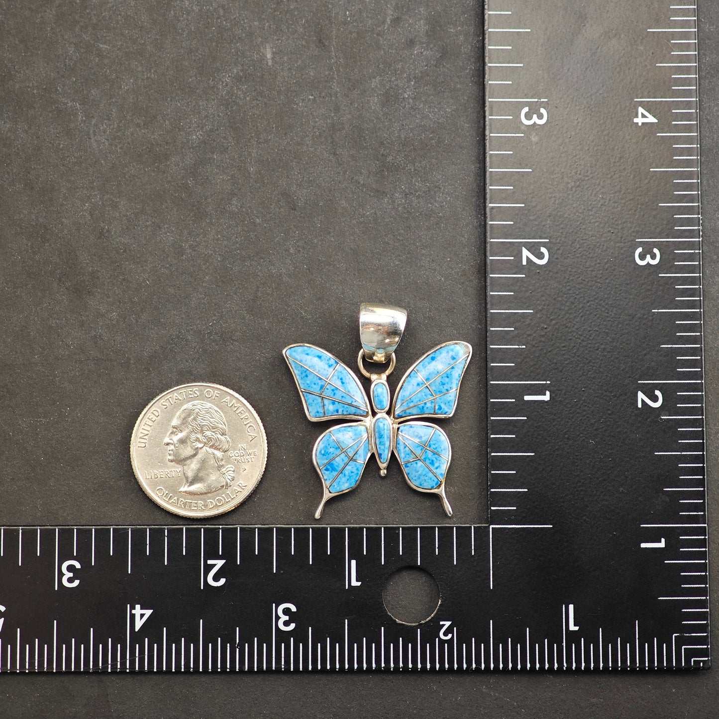 SW Sodalite Butterfly Inlay Pendant Sterling Silver