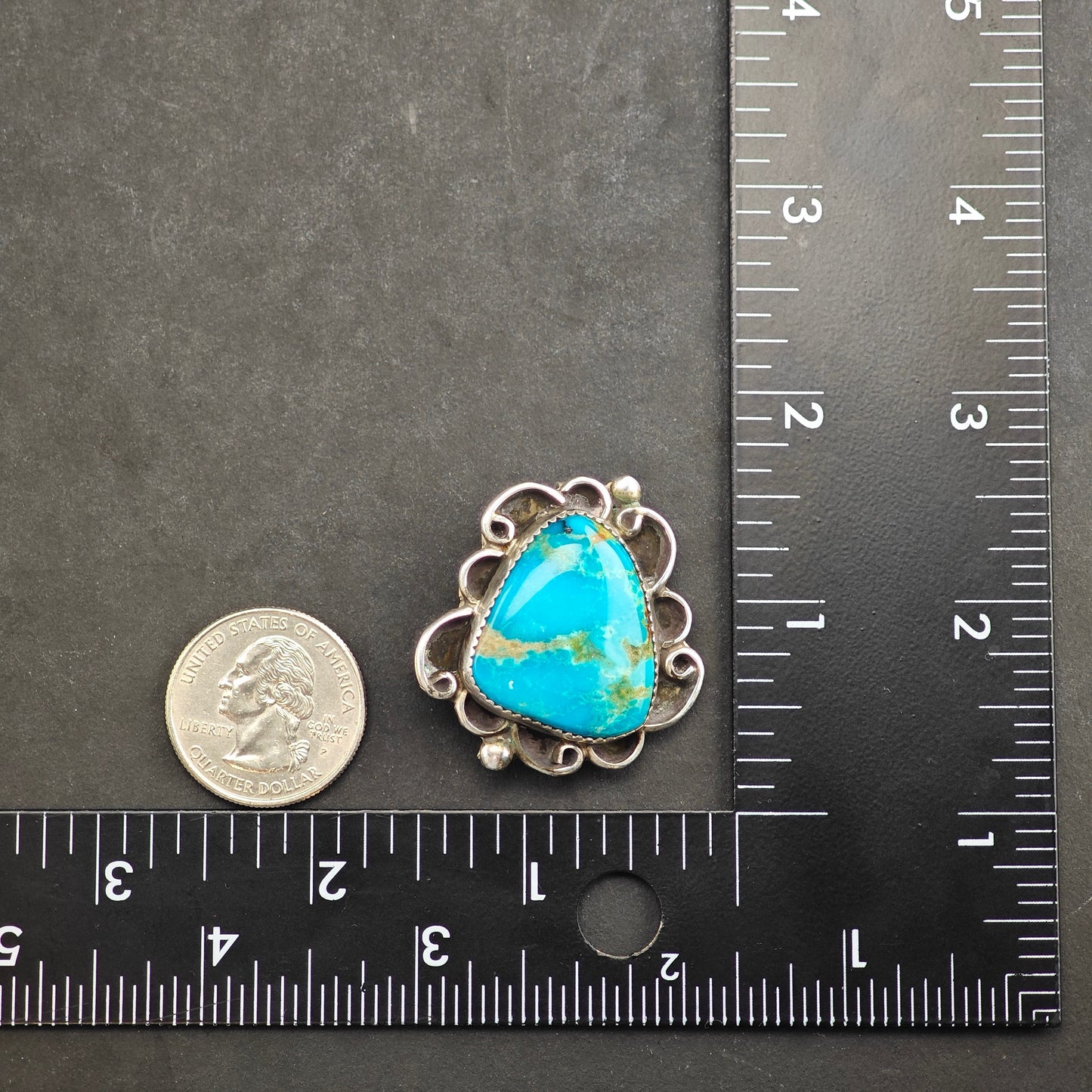 Native American Turquoise Shadow Box Pendant Sterling Silver