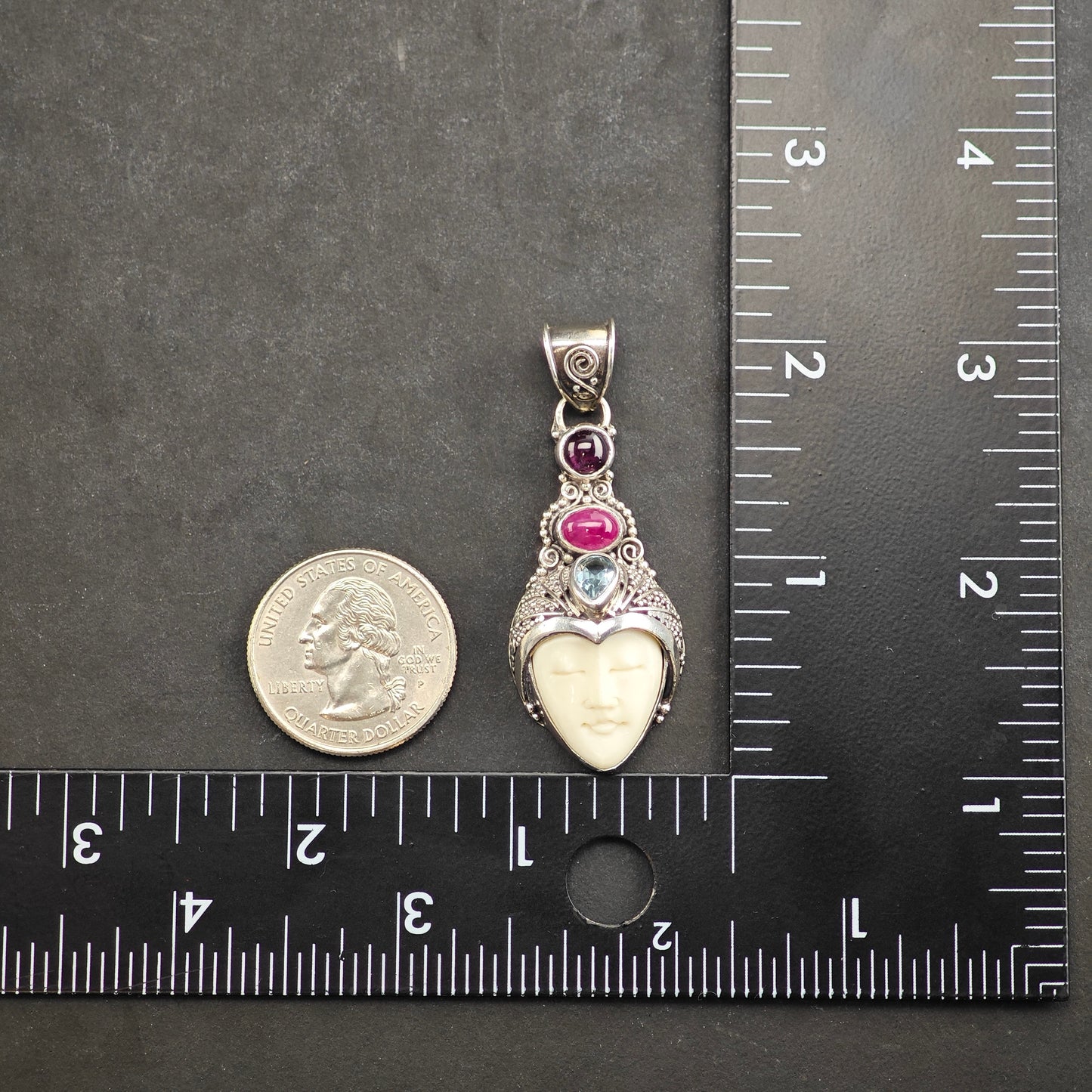 Bali Goddess Ruby Gemstone Pendant Sterling Silver