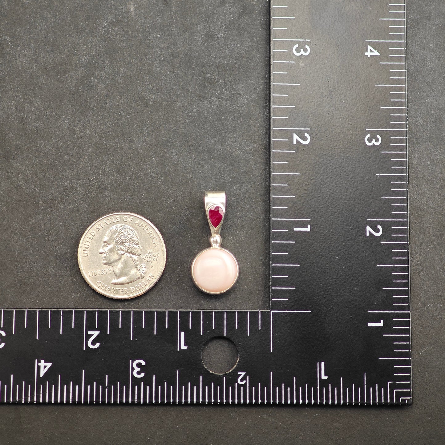Sajen Pink MOP and Ruby Pendant Sterling Silver