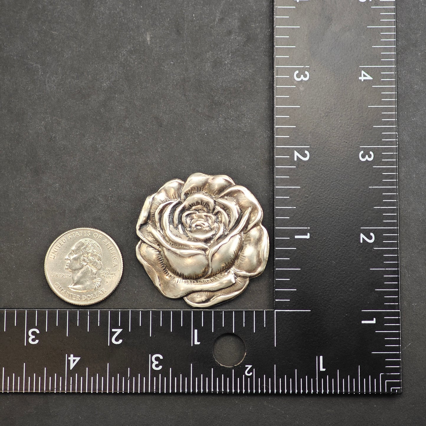 Repousse Rose Brooch Sterling Silver B2163