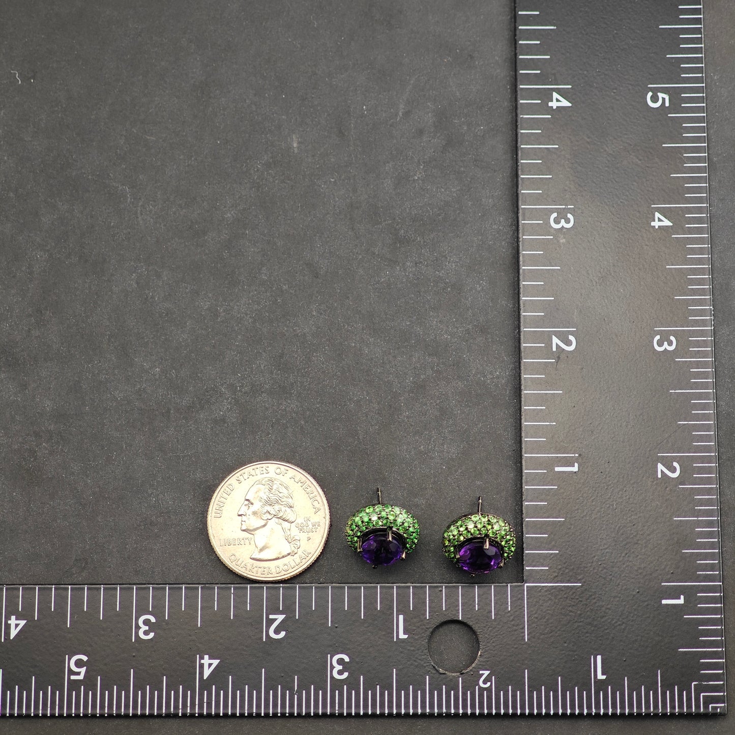 Vintage Amethyst & Pave Tsavorite Sterling Silver Stud Earrings ER3022