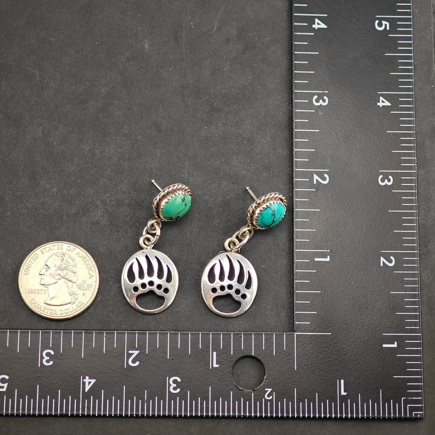 Vintage Turquoise Paw Print Sterling Silver Stud/Dangle Earrings ER3043