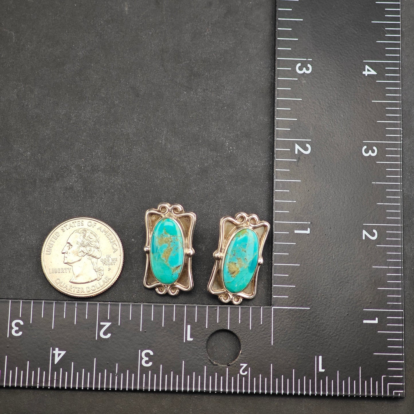 Vintage SW Treated Turquoise Oval Sterling Silver Stud Earrings ER3052